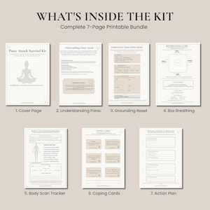 Panic Attack Survival Kit Printable PDF, Anxiety Relief Worksheets, Coping Cards, Grounding Exercises, Mental Health Tool