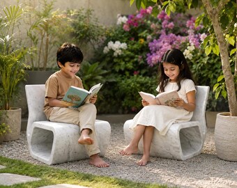 Seduta moderna monolitica in marmo bianco, mobile in pietra fatto a mano per patio e arredamento domestico / (1 pezzo)