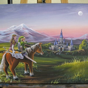 Twilight Princess Inspired Video Game Artwork, Legend of Zelda Artwork, 18x24 Canvas PRINT, Link and Zelda, Hyrule Castle, Fan Art
