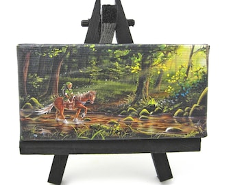 2x4 Legend of Zelda, Fan Art, Link and Epona, Mini Fridge or Easel Painting by J. Mandrick