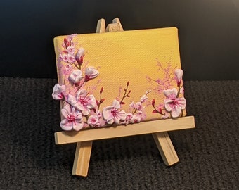 Original 2.5x3.5 Cherry Blossom Mixed Media Mini Painting by J. Mandrick