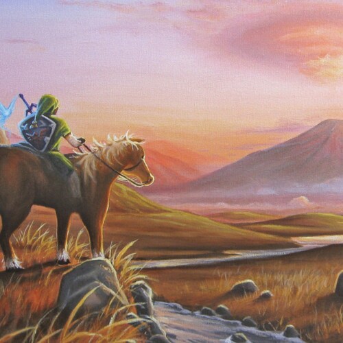 15x30 Video Game Art Fan Art Legend Of Zelda Link Epona Etsy