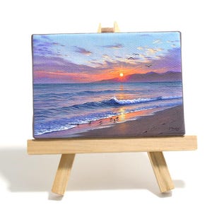 Santa Monica Beach Sunset Mini Painting, California Sunset