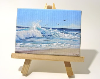 2.5x3.5 California Coast, Ocean Seascape Mini Painting by J. Mandrick