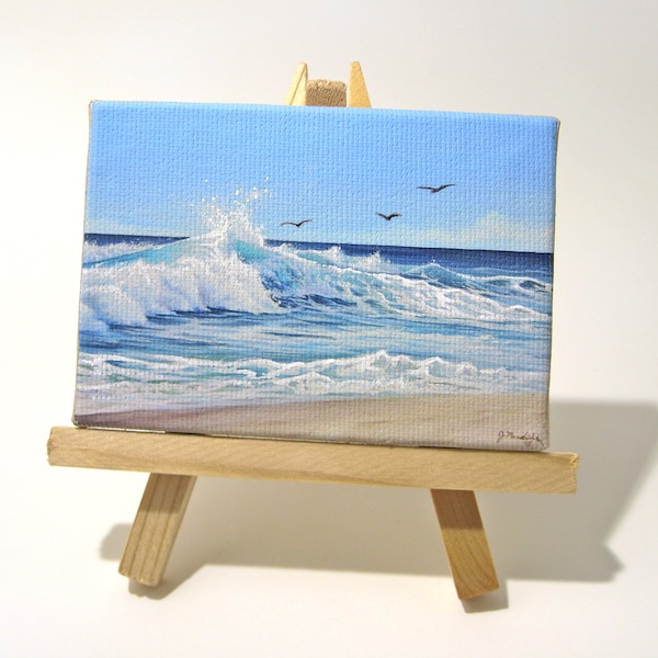 2.5x3.5 California Coast, Ocean Seascape Mini Painting by J. Mandrick