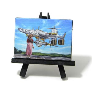 Mini Final Fantasy 7 Artwork, Handmade Mini Painting with Display Easel, Fan Art