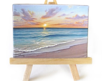 Florida Sunrise Beach Mini Painting with Display Easel, Naples Florida Inspired, Gulf Coast
