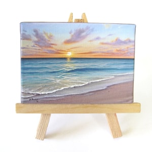 Florida Sunrise Beach Mini Painting with Display Easel, Naples Florida Inspired, Gulf Coast