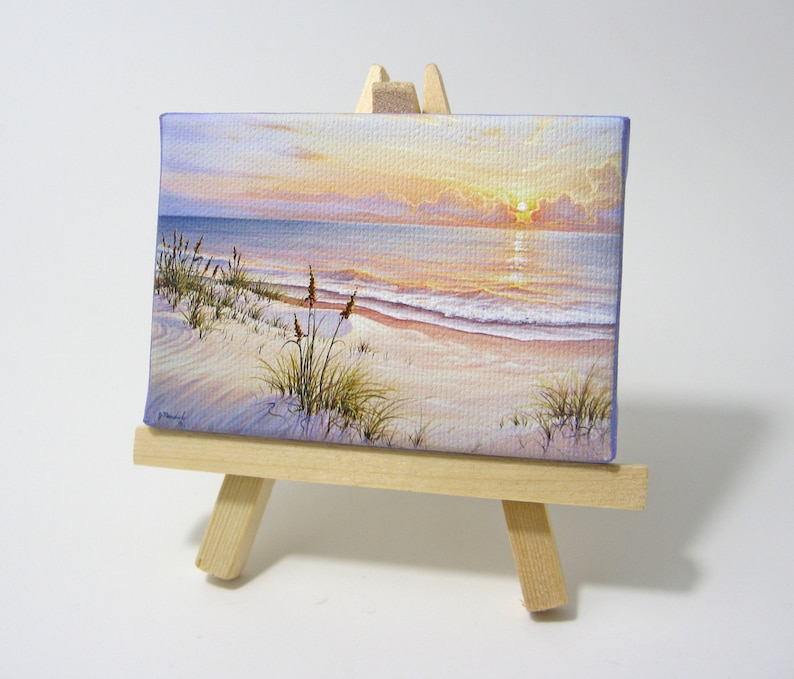 2.5x3.5 Florida Gulf Sunrise, Ocean Seascape Mini Painting by J. Mandrick image 1