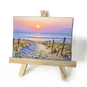 Beach Sunrise Mini Canvas Painting with Easel: Beach Art