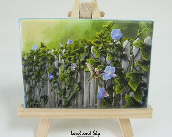 2.5x3.5 Hummingbird Morning Glory Painting by J. Mandrick