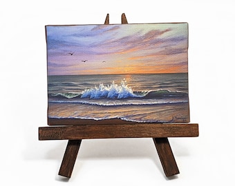 2.5x3.5 Ocean, Sunset, Twilight Mini Painting by J. Mandrick