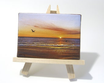 2.5x3.5 Ocean Sunset Naples Florida Mini Painting by J. Mandrick