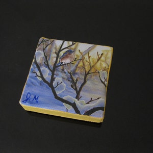 2x2 Bluebird Winter Refrigerator Magnet on Canvas by J. Mandrick