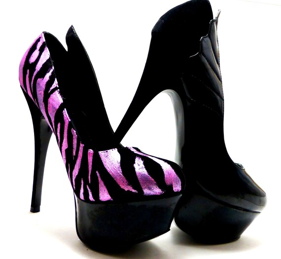 custom painted pink and black zebra high heels fun and funky Etsy