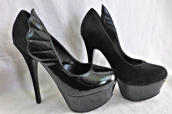 fancy black stilettos in black suede 