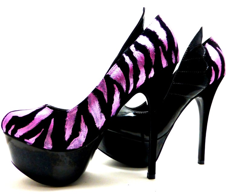 Custom painted pink and black zebra high heels fun and funky Etsy