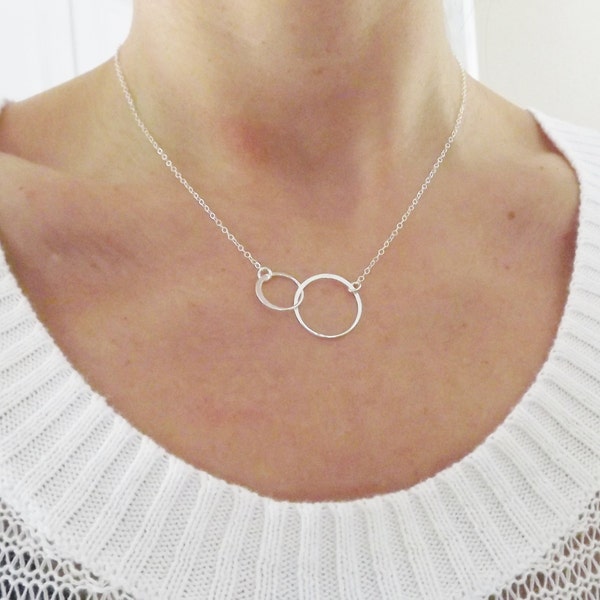 Sterling Silver Circle Link Necklace - Eternity Rings - Entwined Circles - Geometric - Modern - Simple - Delicate