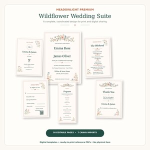 Plantilla Canva Wildflower Wedding Suite, invitación editable, confirmación de asistencia, guardar la fecha, sitio web de boda, descarga instantánea.