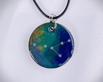 Cancer Constellation Astronomy Handmade Necklace - Resin and wood large charm