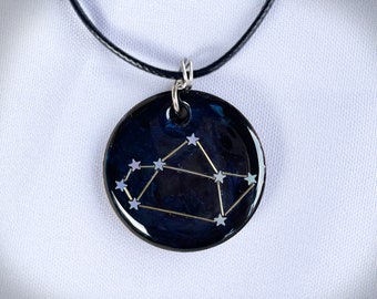 Sagittarius Constellation Astronomy Handmade Necklace - Resin and wood large charm