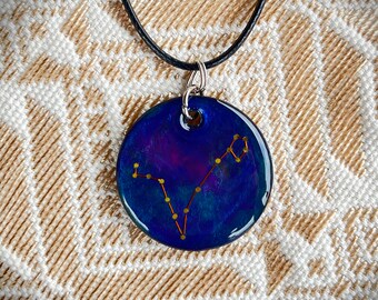 Pisces Constellation Astronomy Handmade Necklace - Resin and wood large charm