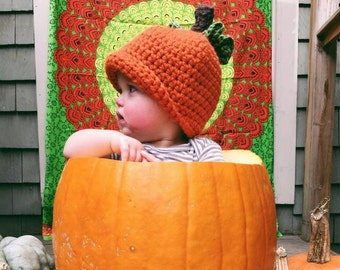 Crocheted Pumpkin Hat,  Children's pumpkin Hat, Halloween accessories, Warm hats, Winter Hats, kids winter hats