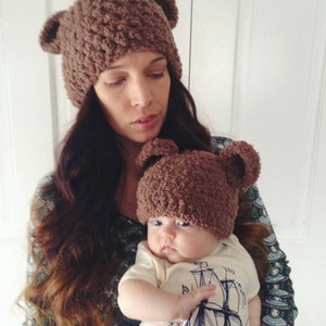 Adult fuzzy bear hat LARGE,Animal hat,Bear hat, Mommy and me hats, photo props,Hats with ears, Brown hat image 3