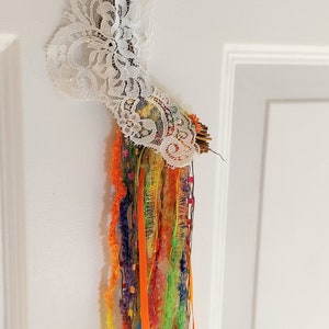 Colors of the rainbow Half Moon Grapevine wallhanging, Nursery HalfMoonDreamcatcher, Wall decor,Boho design, Decor under 30 image 1