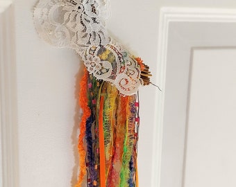 Colors of the rainbow Half Moon Grapevine wallhanging,  Nursery HalfMoonDreamcatcher, Wall decor,Boho design, Decor under 30