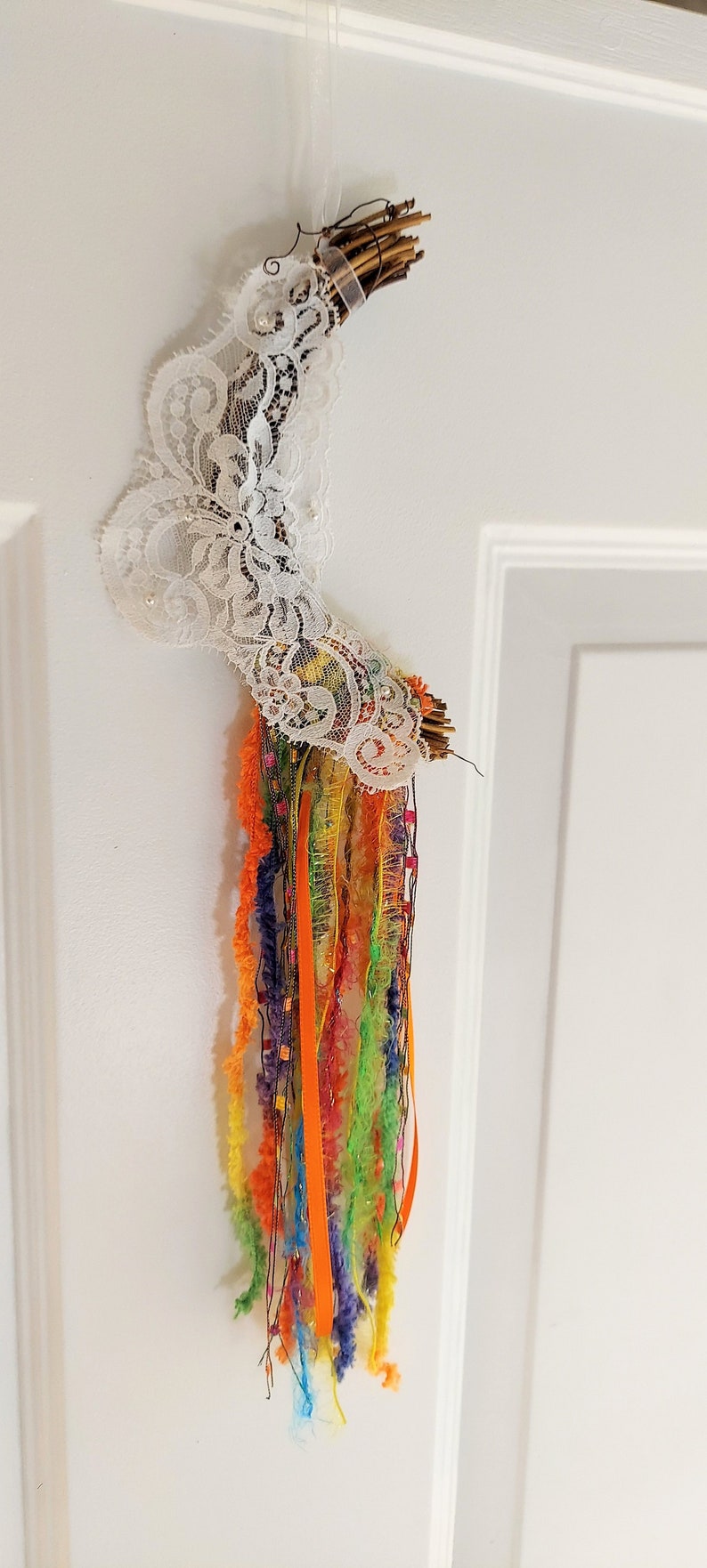 Colors of the rainbow Half Moon Grapevine wallhanging, Nursery HalfMoonDreamcatcher, Wall decor,Boho design, Decor under 30 image 1