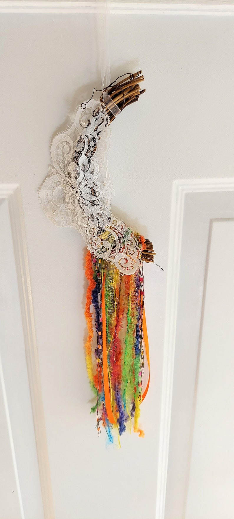 Colors of the rainbow Half Moon Grapevine wallhanging, Nursery HalfMoonDreamcatcher, Wall decor,Boho design, Decor under 30 image 3