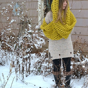 Chunky Cowl Scarf,Gold Mustard, Citron Bulky, Eternity cowl,Chunky Infinity Scarf, Bulky Long Womens Winter Accessories,Warm Scarf,Handmade image 3