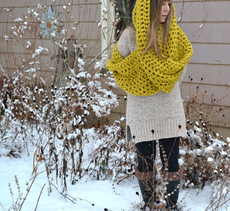 Chunky Cowl Scarf,Gold Mustard, Citron Bulky, Eternity cowl,Chunky Infinity Scarf, Bulky Long Womens Winter Accessories,Warm Scarf,Handmade image 3