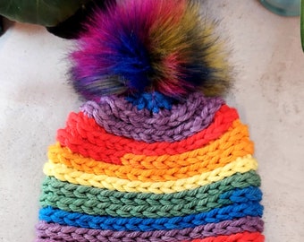 Hand Crocheted Winter Hats, Unisex hats, Girlfriend gifts, Acrylic Hats, Rainbow hats