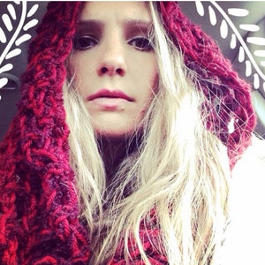 Red Handmade Crocheted Fringed Hooded Cowl,Shawl,Red Hood,Hippie Hood,