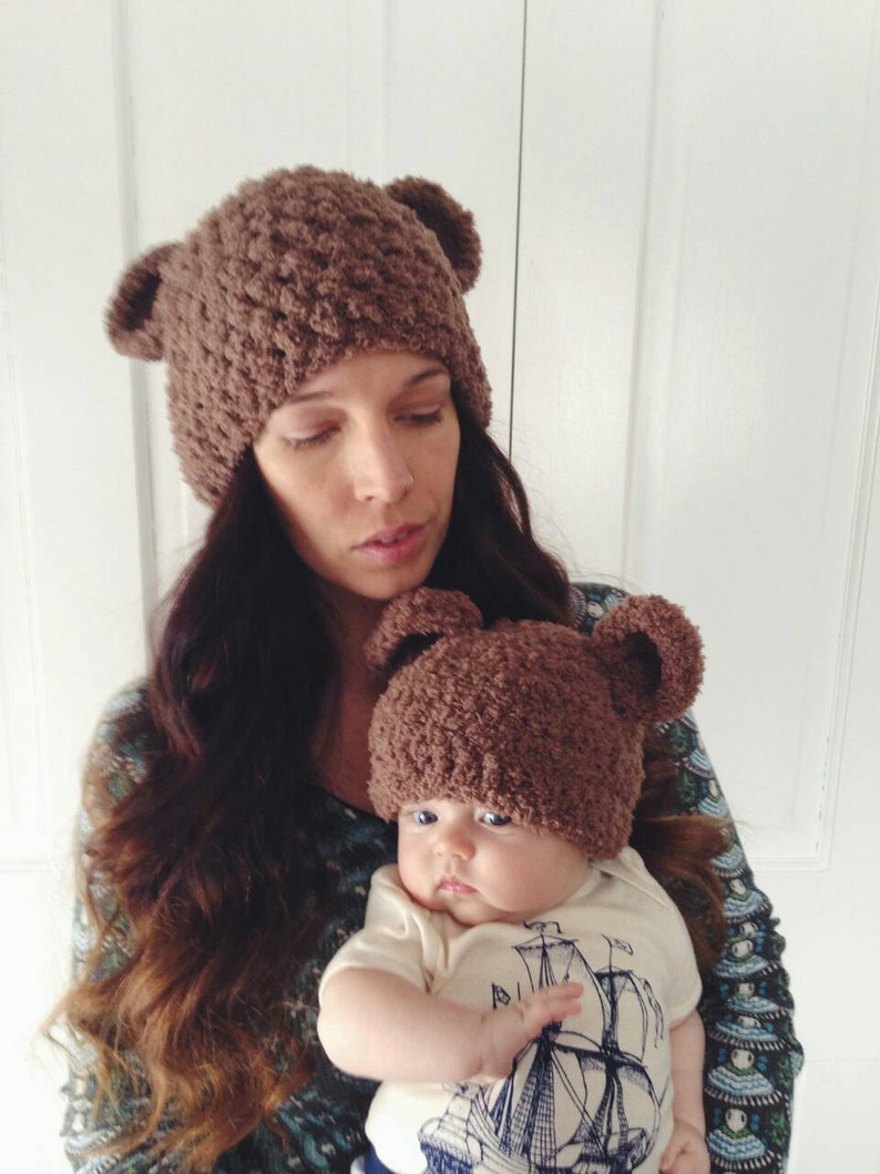 Adult fuzzy bear hat LARGE,Animal hat,Bear hat, Mommy and me hats, photo props,Hats with ears, Brown hat image 3