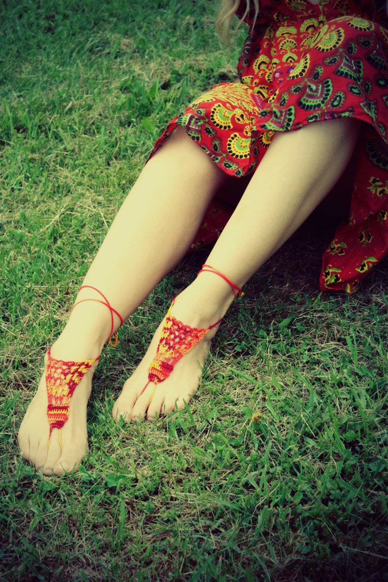 Festival Bohemian,Shower Favors Crochet Barefoot Sandals,Hippie Foot Thongs,Bridesmaids,Summer Beach,Lace up Sandals Burning Man