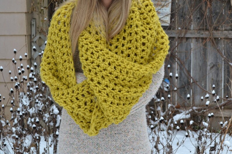 Chunky Cowl Scarf,Gold Mustard, Citron Bulky, Eternity cowl,Chunky Infinity Scarf, Bulky Long Womens Winter Accessories,Warm Scarf,Handmade image 2