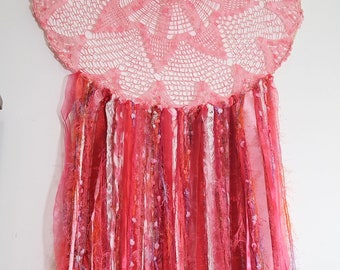 Large Pink tyedyed wallhanging, large dreamcatcher, Wall Decor, Wall Hanging, Home decor, Wall Art