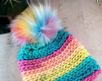 Hand Crocheted Winter Hats, Girlfriend gifts, Acrylic Hats, Rainbow hats