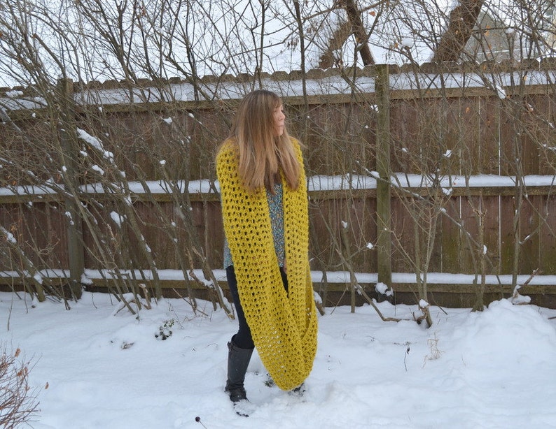 Chunky Cowl Scarf,Gold Mustard, Citron Bulky, Eternity cowl,Chunky Infinity Scarf, Bulky Long Womens Winter Accessories,Warm Scarf,Handmade image 4