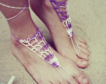 Handmade Crochet Barefoot Sandals,Hippie Foot Thongs, Bridal, Bridesmaids, Summer, Beach, Lace up Sandals, Festival, Gladiators, Bohemian