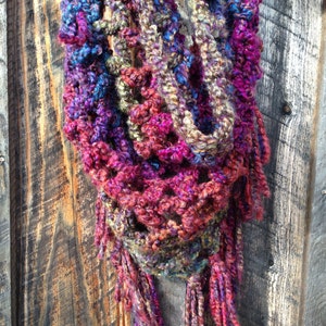 Rainbow Bulky Shawl,Triange Fringed Scarf, Poncho with Fringe,Hooded Hippie Wrap, Bohemian Scarf, Boho Gypsy Scarf image 4