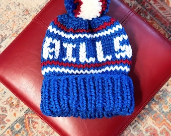 Hand knit Game day beanie, Bills inspired winter hat