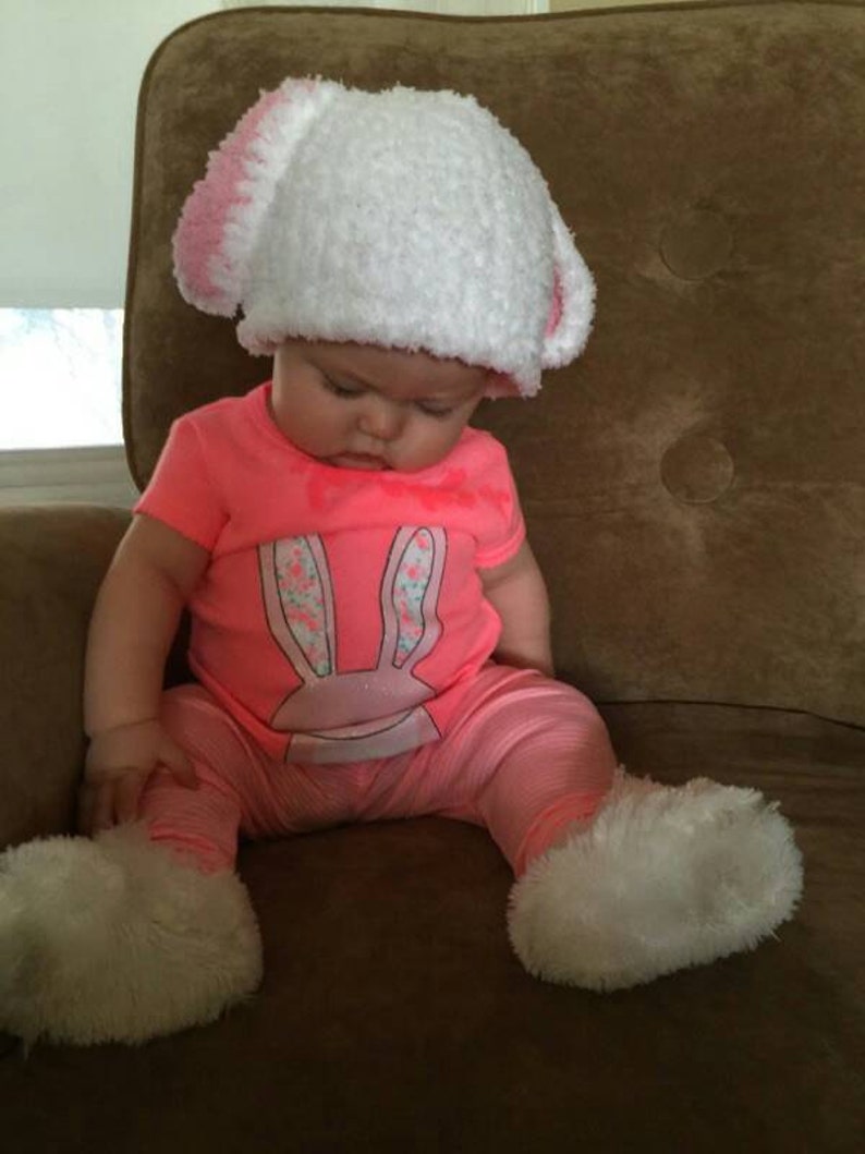 Warm knit bunny hat, Babies bunny hat, Easter bunny hat, Childrens bunny hat, Fuzzy hat, Newborn hat,Infant photo prop image 2