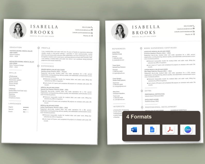 Medical Biller Coder Resume Template & Example | ATS Friendly Cover ...