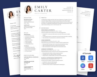 Cv-sjabloon en voorbeeld voor tolk | Sollicitatiebrief + referenties | Geschikt voor ATS-systemen | Word, Google Docs, Canva PDF
