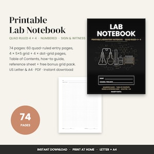 Cahier de laboratoire imprimable, 74 pages, modèle de cahier de laboratoire à quadrillage 4x4, journal de laboratoire de chimie et biologie (téléchargement numérique)
