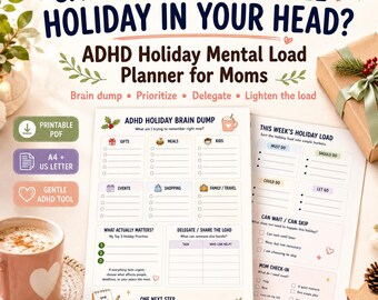 Planer obciążenia psychicznego dla mam z ADHD na święta, narzędzie do organizacji do druku (PDF)